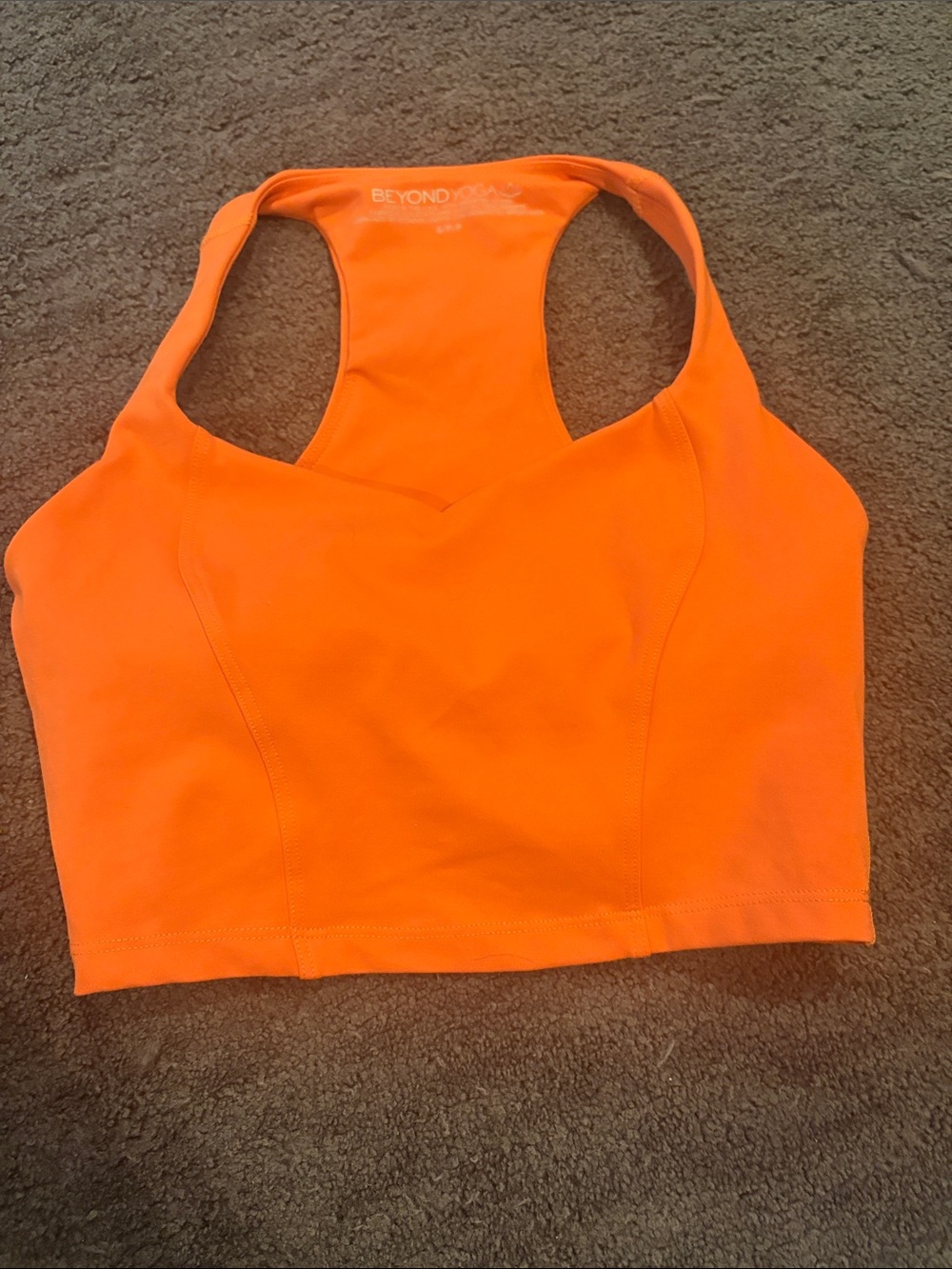 Beyond Yoga Bright Orange Racerback Cropped Sports Brami